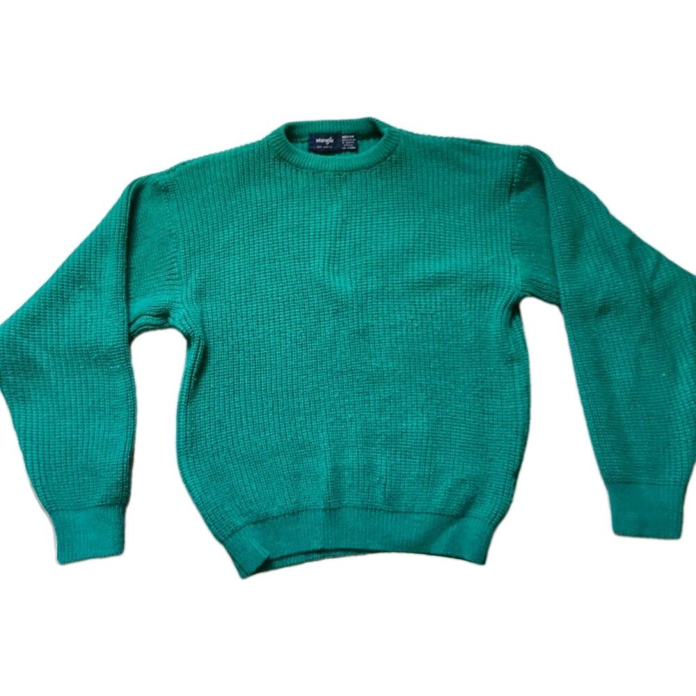 VTG Wrangler Green Mock Neck Sweater Lightweight Knit Long Sleeve Womens M GUC